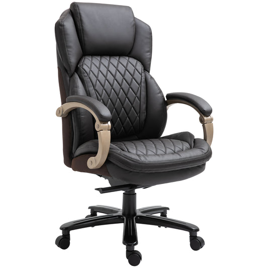 Big and Tall Executive Office Chair with Wide Seat, Computer Desk Chair with High Back Diamond Stitching, Adjustable Height & Swivel Wheels, Brown
