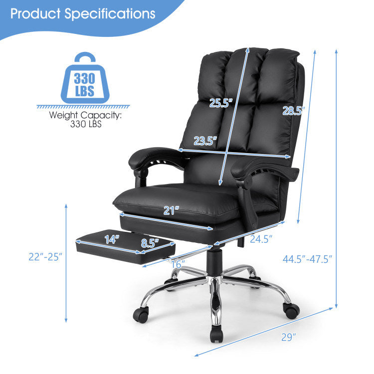 Ergonomic Adjustable Swivel Office Chair with Retractable Footrest