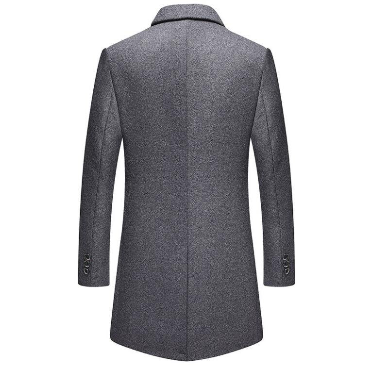 Men's Mid-Length Single Breasted Wool Blend Trench Coat