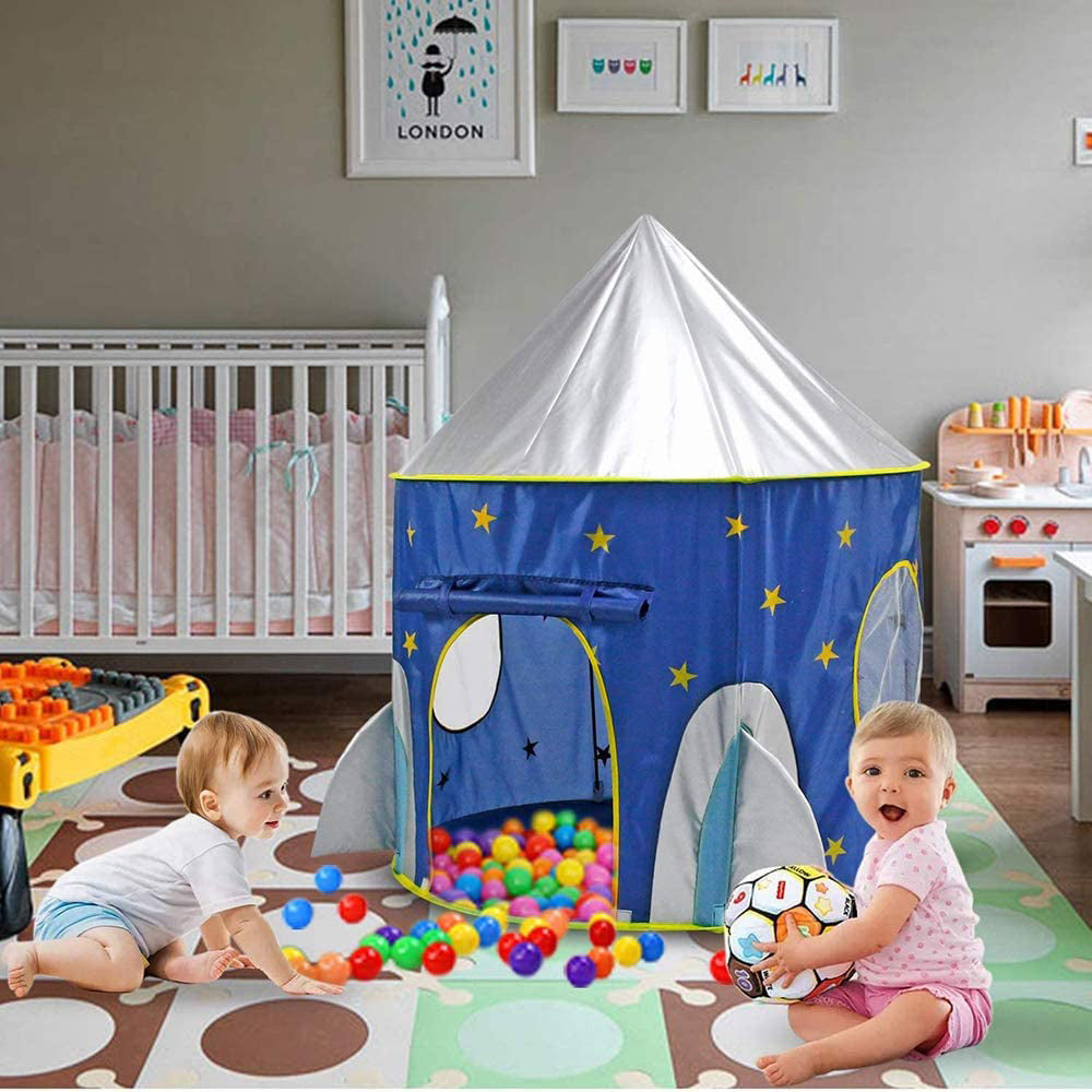 Pop Up Kids Tent - Spaceship Rocket Indoor Playhouse Tent for Boys and Girls