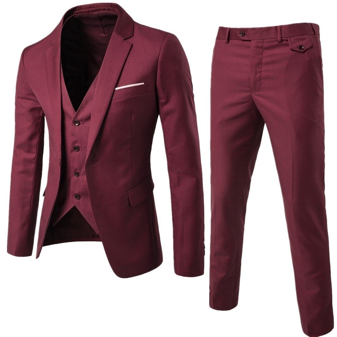 Men Slim Fit 3 Piece Suit One Button Blazer Tux Vest & Trousers