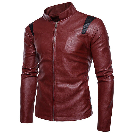 Men's Faux Leather Jacket Punk Motorcyle Lightweight Collarless Coat Slim Fit