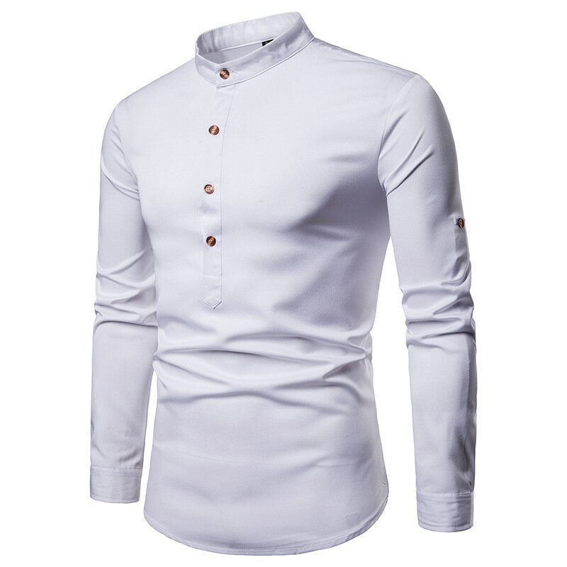 Mens Mandarin Collar Long Sleeve Casual Dress Shirt