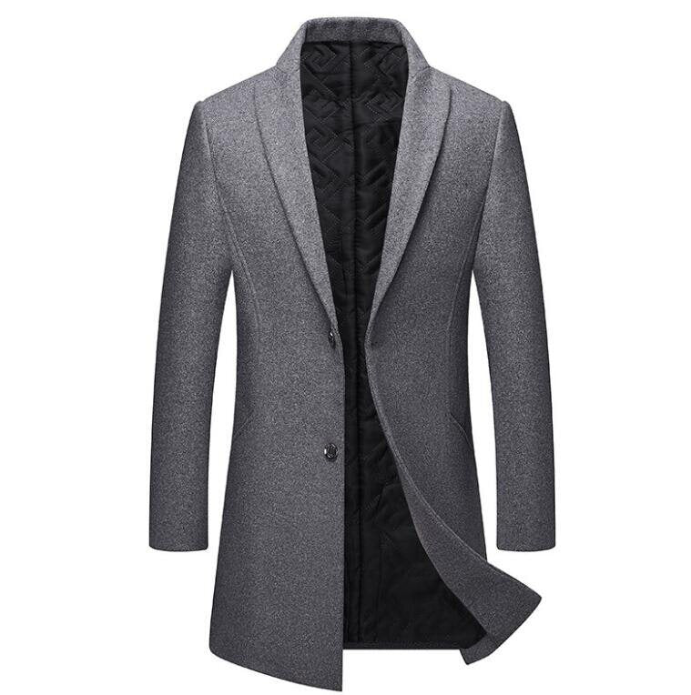 Men's Mid-Length Single Breasted Wool Blend Trench Coat