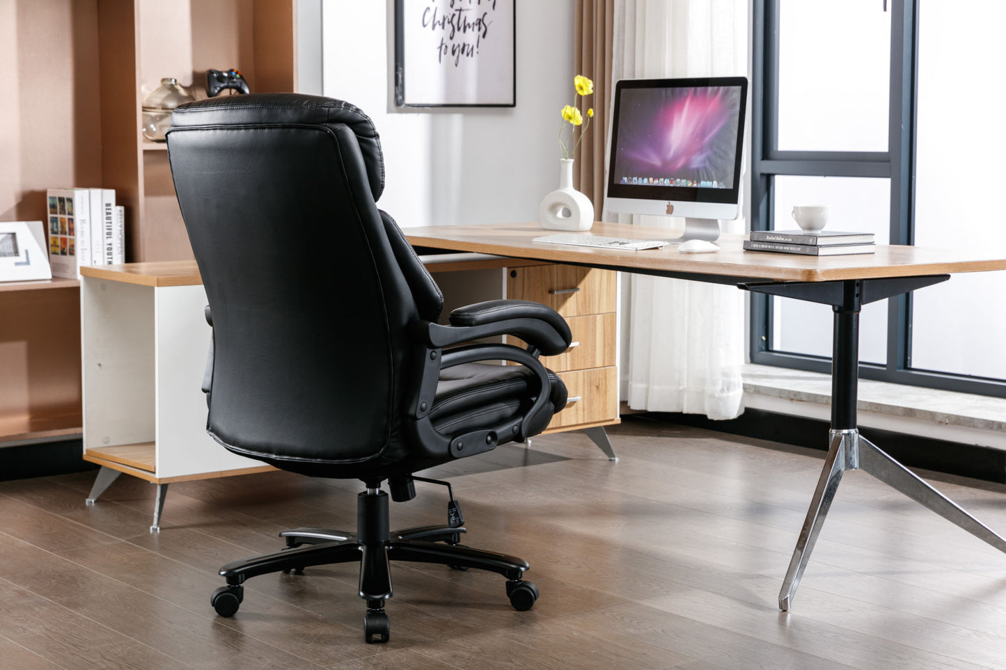 Leather office Chair ; PU faux leather;  till function 90-110 degree; black color max uploaded 400LBS