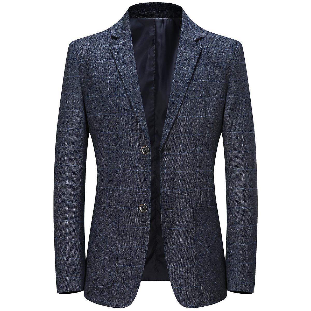 Men's Casual Notched Lapel Single-breasted Check Blazer