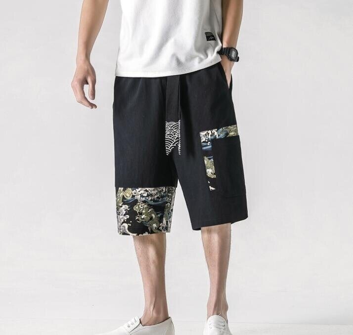 Embroidered Belt Print Linen Shorts