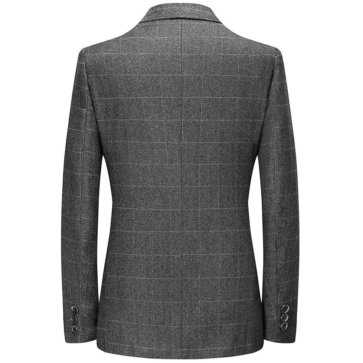 Men's Casual Notched Lapel Single-breasted Check Blazer