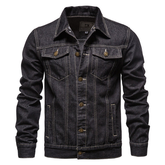 Men Denim Jacket with Pocket Cotton Casual Slim Fit Spring Summer Autumn Classic Retro High Quality Soft Cozy Outdoor Blue Black
