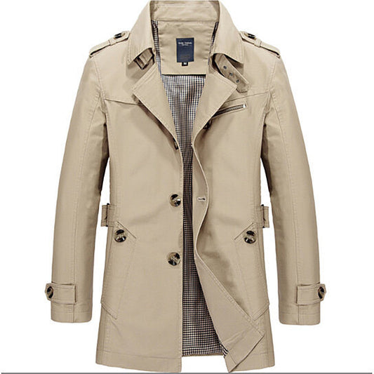 Men's Pure Cotton Thin Trench Coat Mid Length Casual Jacket Work Coat Trench Coat