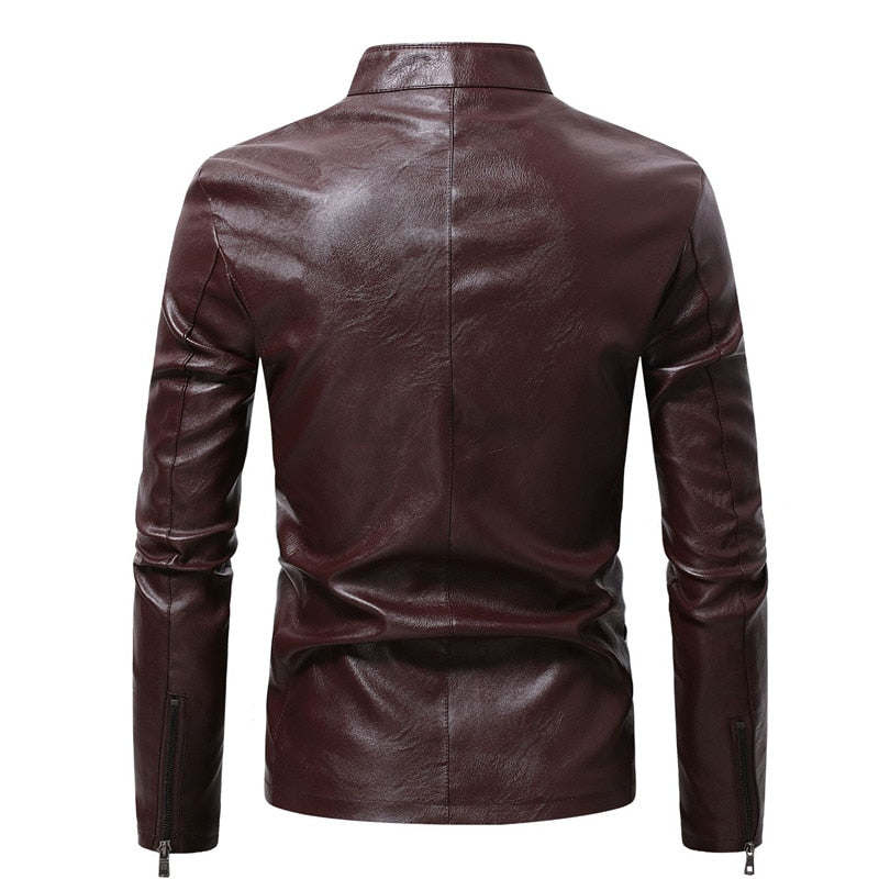 Winter Fleece Leather Jacket Men PU Faux Warm Suede Fashion Stand Collar Casual Solid Motorcycle Leather Jackets Coat Men