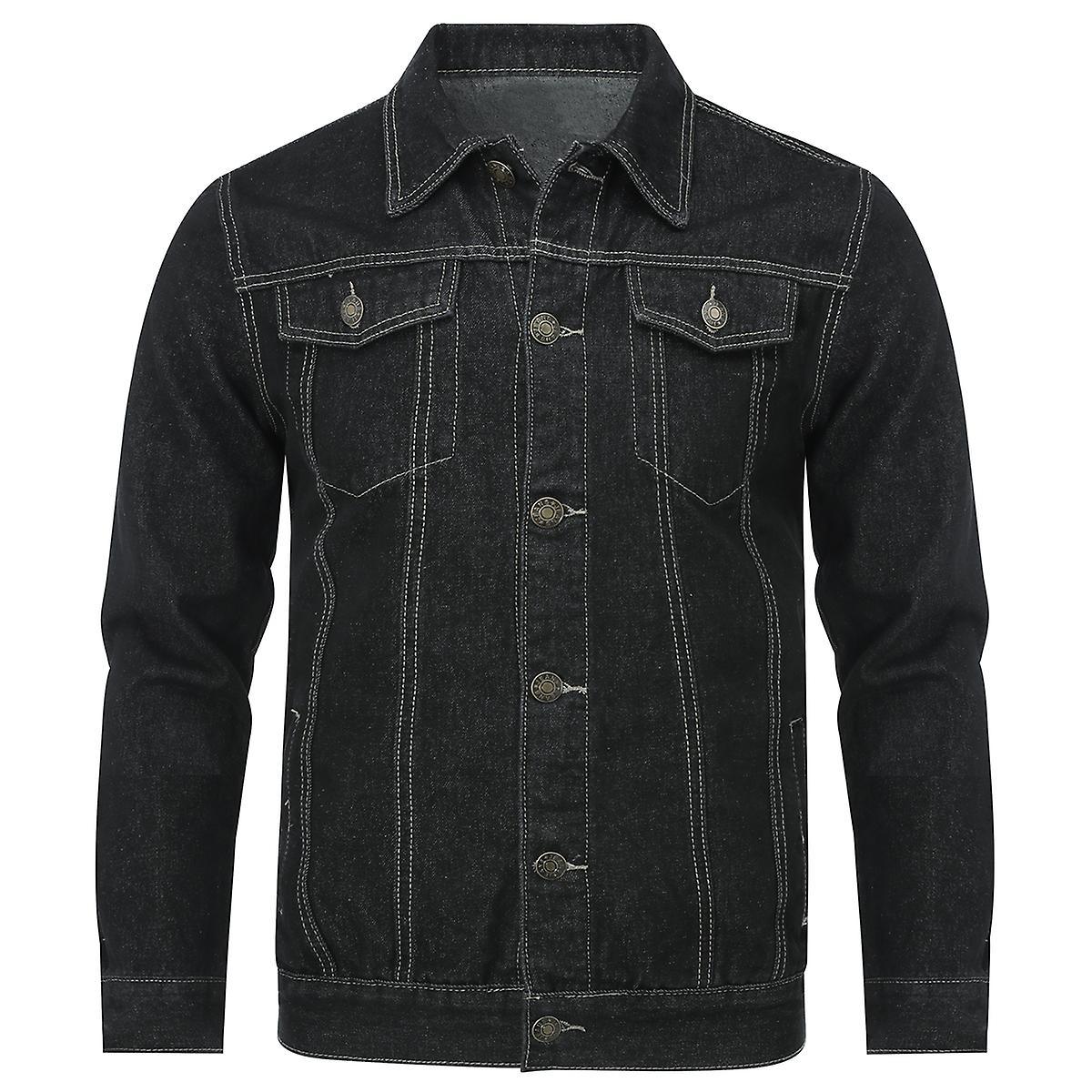 Mens Lapel Classic Denim Jacket Button Down Solid Outwear