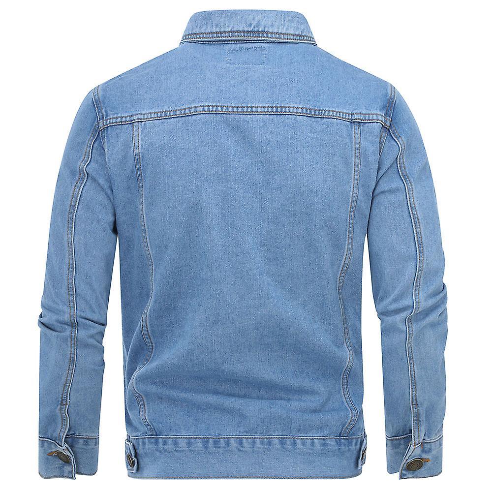 Mens Lapel Classic Denim Jacket Button Down Solid Outwear