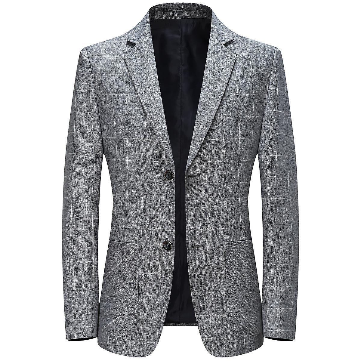 Men's Casual Notched Lapel Single-breasted Check Blazer