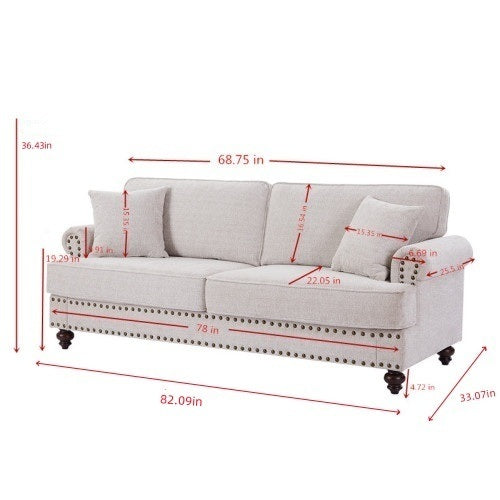 82" Chenille modern Upholstered Sofas 2 Seater Couches with Nails and Armrests (White)