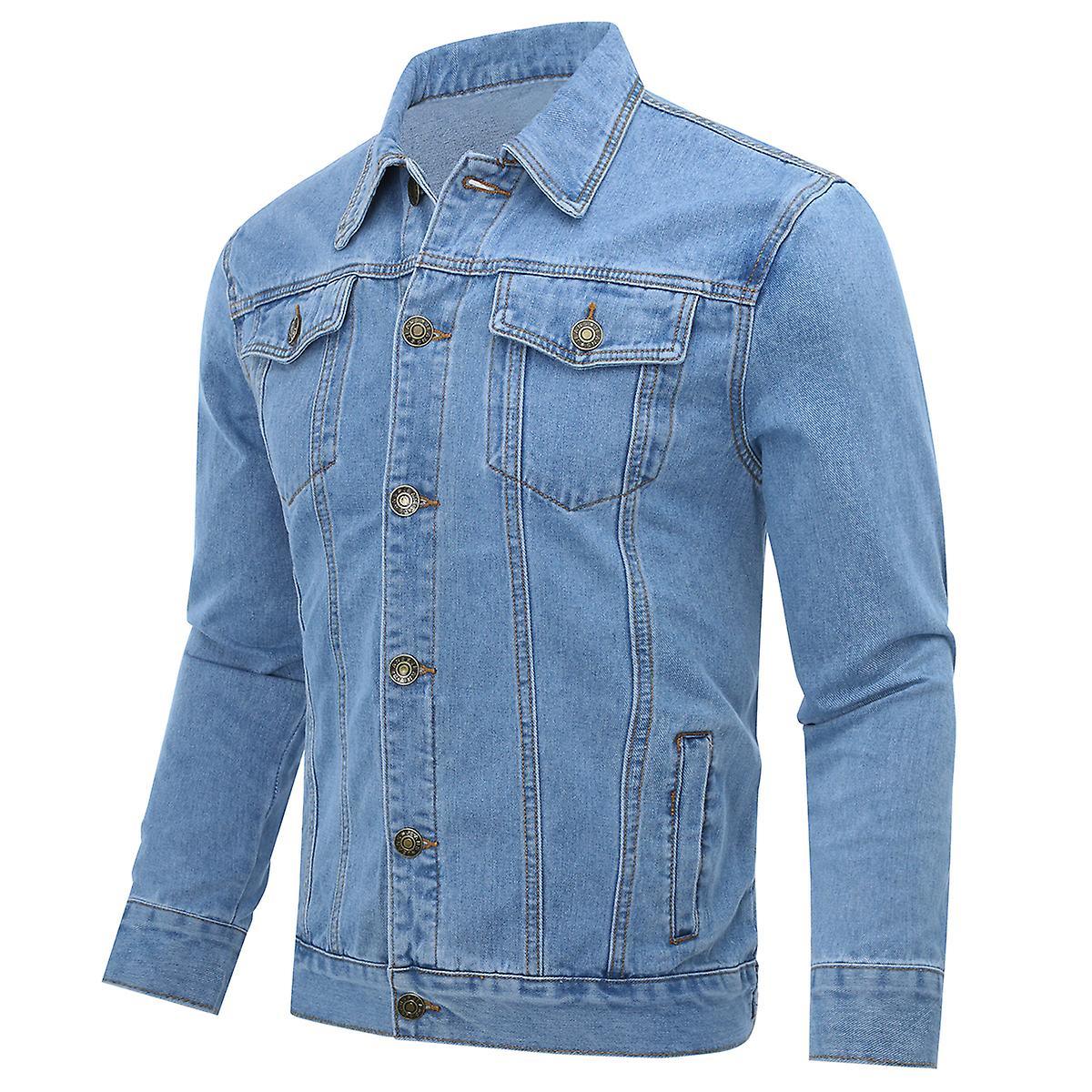 Mens Lapel Classic Denim Jacket Button Down Solid Outwear