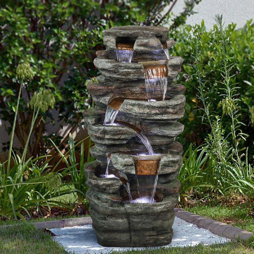 48inches Outdoor Garden Water Fountain with LED Light for Garden, Deck, Porch and Home Art Decor