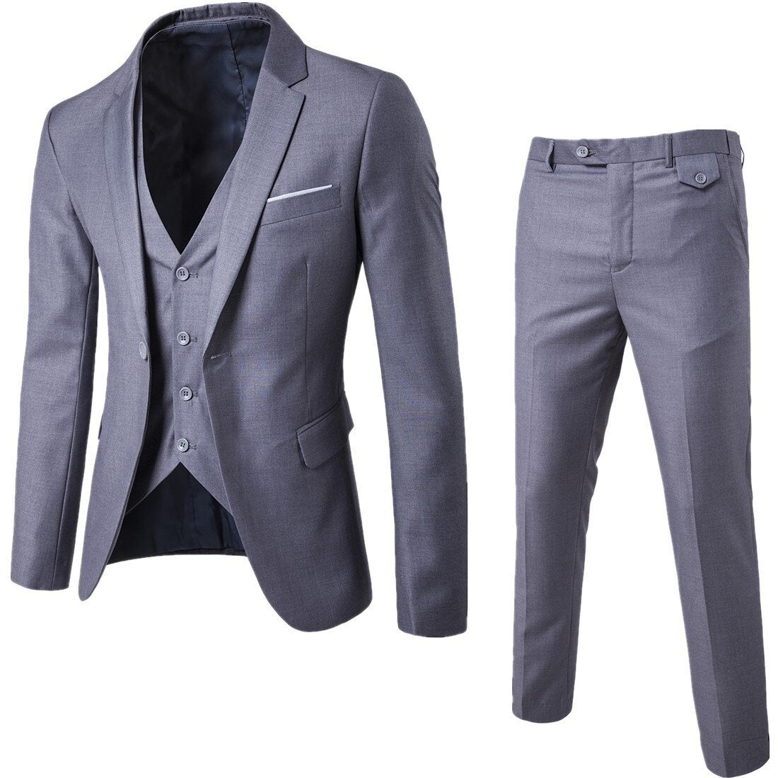 Men Slim Fit 3 Piece Suit One Button Blazer Tux Vest & Trousers