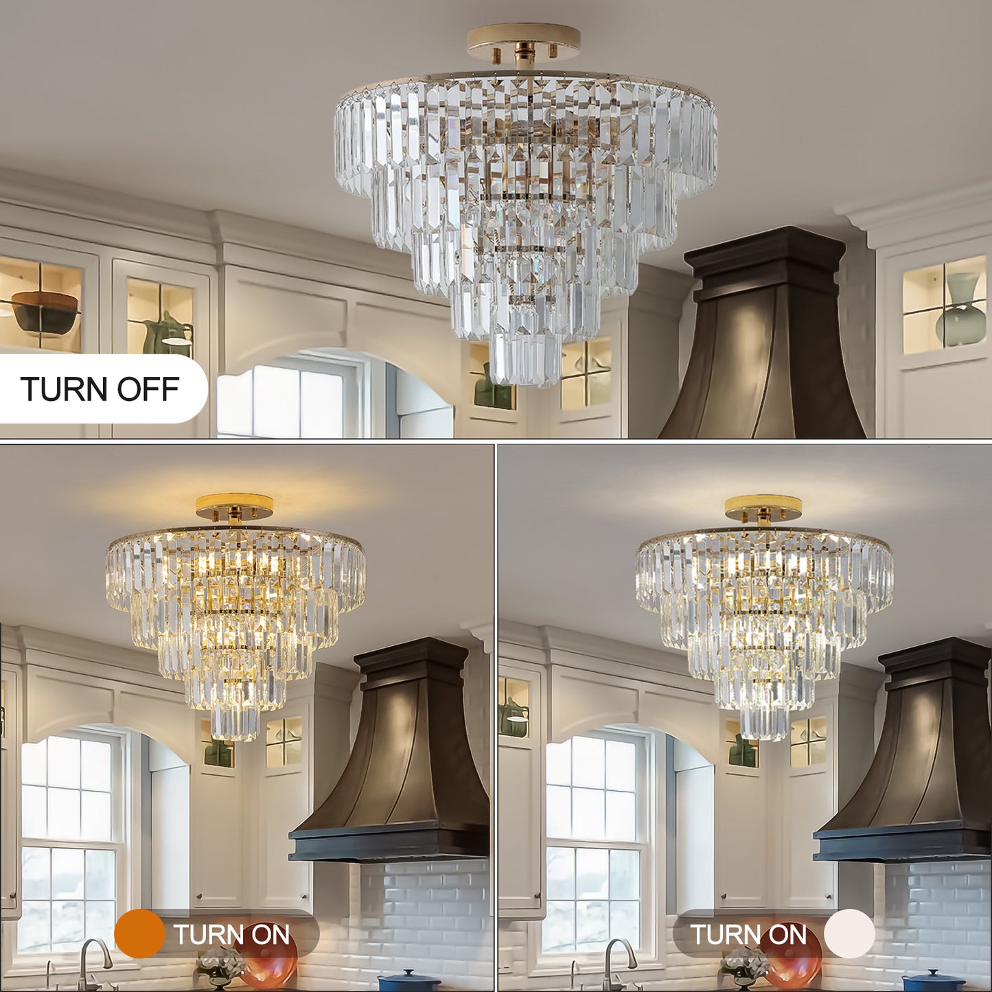 Gold Crystal Chandeliers,5-Tier Round Semi Flush Mount Chandelier Light Fixture,Large Contemporary Luxury Ceiling Lighting for Living Room Dining Room Bedroom Hallway