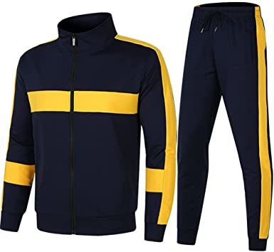Men's Athletic Casual Tracksuit Long-sleeved Stand Collar Jacket Jogging Pants Set