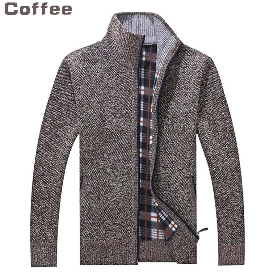 Winter Thick Men's Knitted Sweater Coat Off Long Sleeve Cardigan Fleece Male Causal Plus Size Clothing Men