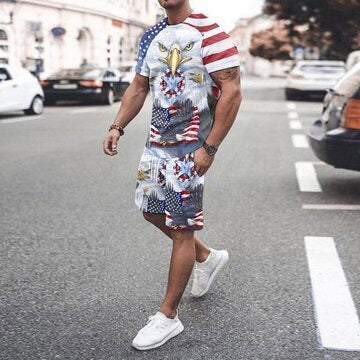 3D T-shirt digital printing short-sleeved shorts suit men's casual beach pants two-piece set