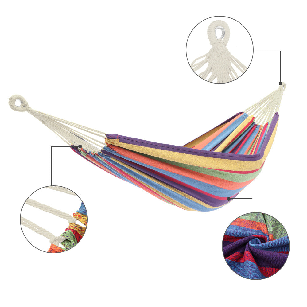Polyester Cotton Hammock Small Color Stripe Natural Rope 200*150Cm With Two 2M Tie Ropes   Back Bag AL