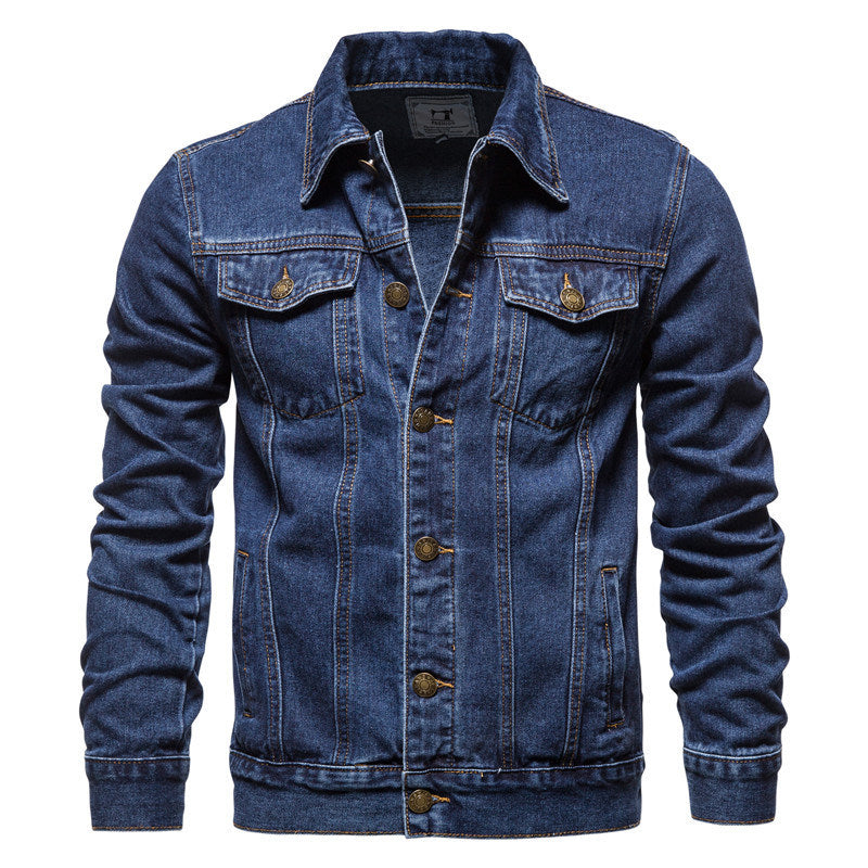 Men Denim Jacket with Pocket Cotton Casual Slim Fit Spring Summer Autumn Classic Retro High Quality Soft Cozy Outdoor Blue Black