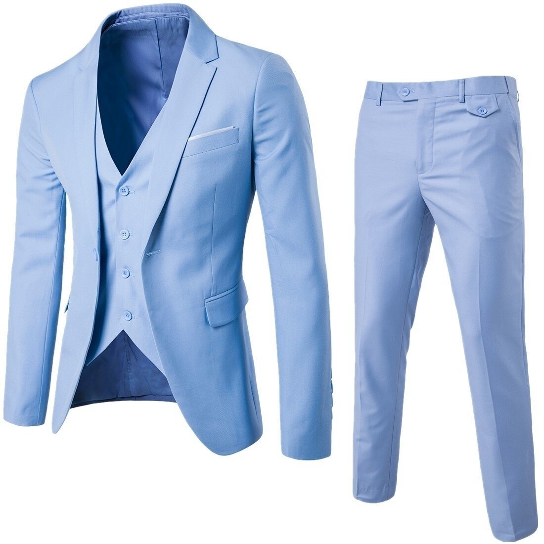 Men Slim Fit 3 Piece Suit One Button Blazer Tux Vest & Trousers
