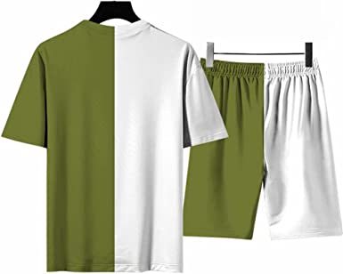 Men's Round Collar Suit 2 Piece Short Sports Set Short Shirt+ Pants Tracksuit Gym Suits