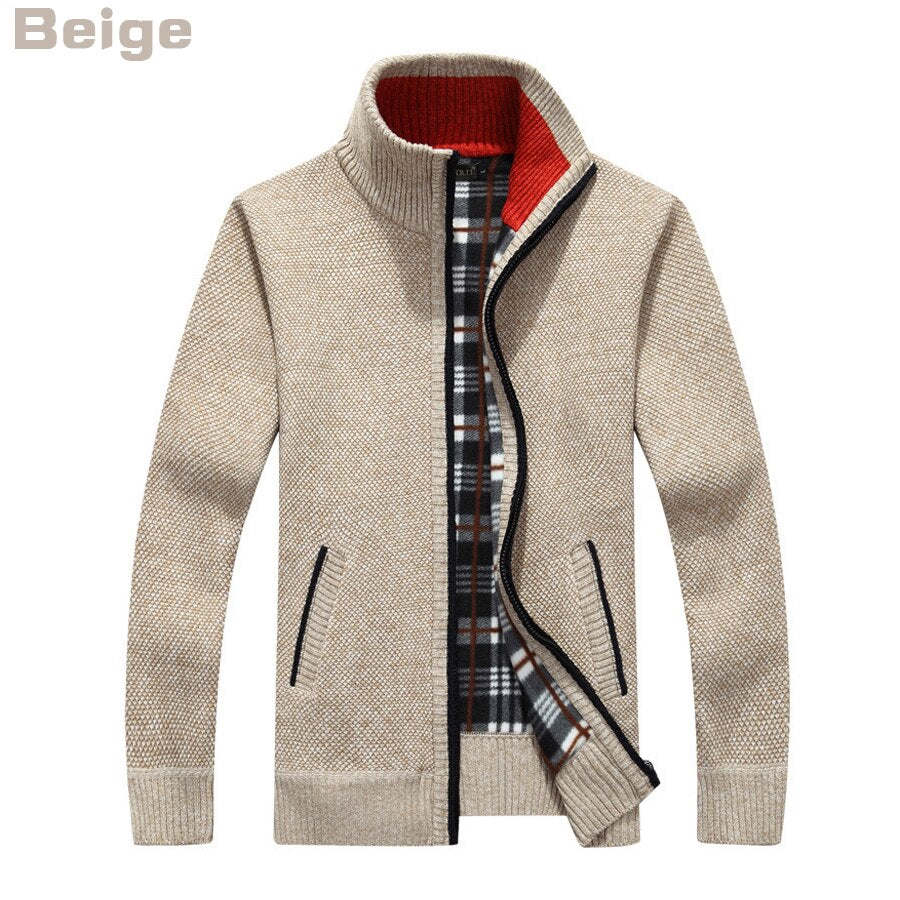 Winter Thick Men's Knitted Sweater Coat Off Long Sleeve Cardigan Fleece Male Causal Plus Size Clothing Men