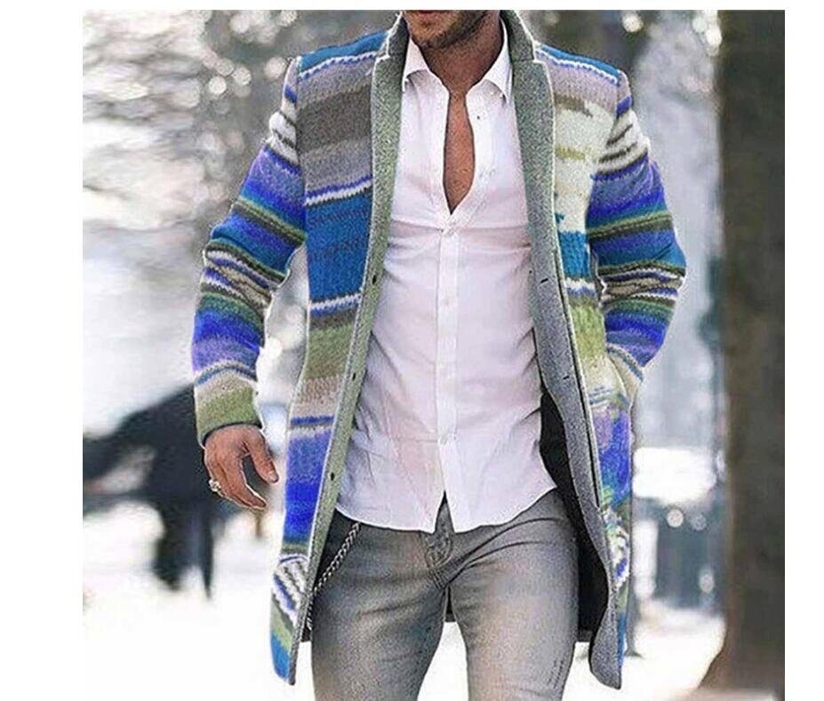 Men's Printed Trench Coat Long Sleeve Jacket