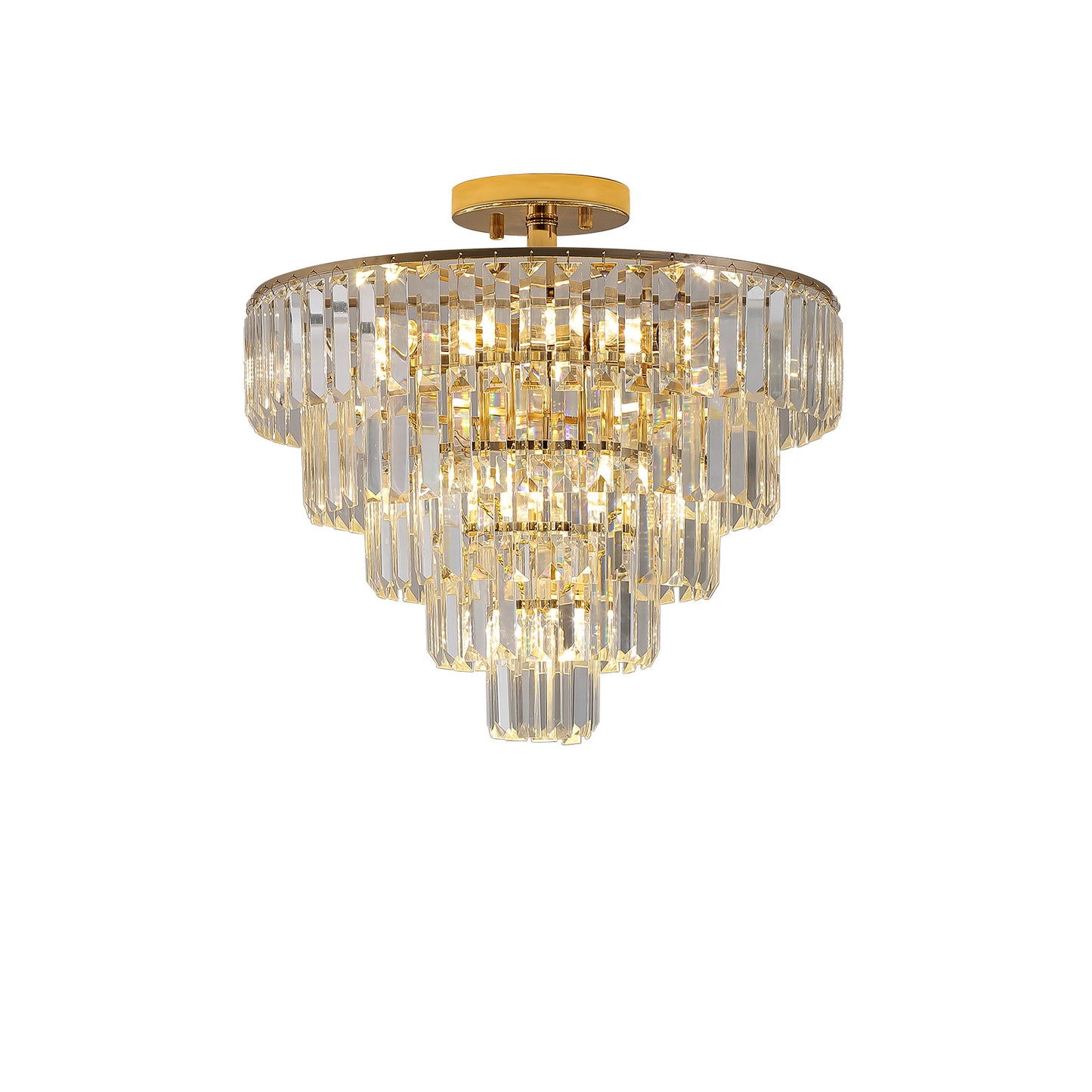 Gold Crystal Chandeliers,5-Tier Round Semi Flush Mount Chandelier Light Fixture,Large Contemporary Luxury Ceiling Lighting for Living Room Dining Room Bedroom Hallway