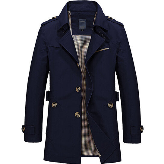 Men's Pure Cotton Thin Trench Coat Mid Length Casual Jacket Work Coat Trench Coat