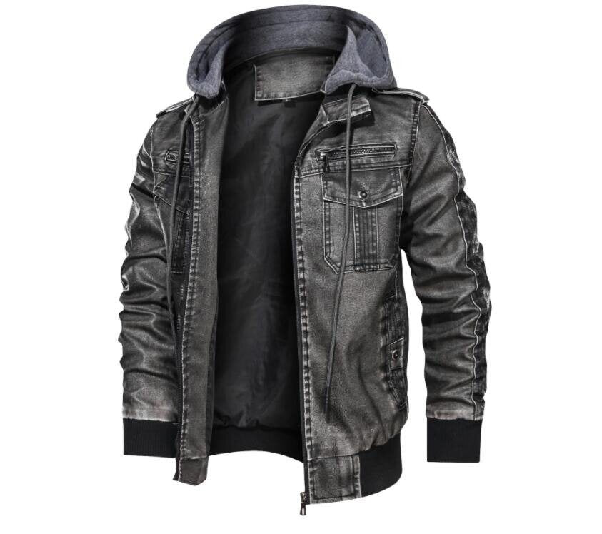 Men's Faux Leather Hooded Jacket