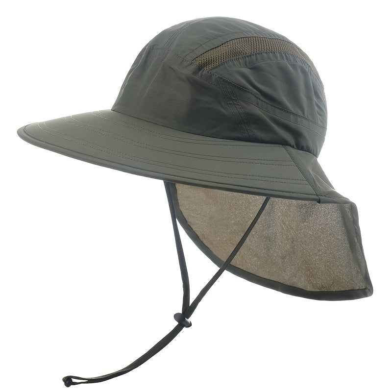 Wide Brim Sun Screen Hat With Neck Flap; Adjustable Waterproof Quick-drying Outdoor Hiking Fishing Cap For Men Women