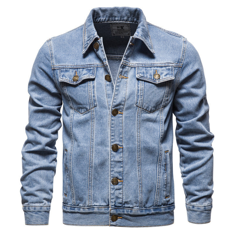 Men Denim Jacket with Pocket Cotton Casual Slim Fit Spring Summer Autumn Classic Retro High Quality Soft Cozy Outdoor Blue Black