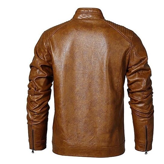 Men's Stand Collar Leather Jacket Faux Leather Outwear