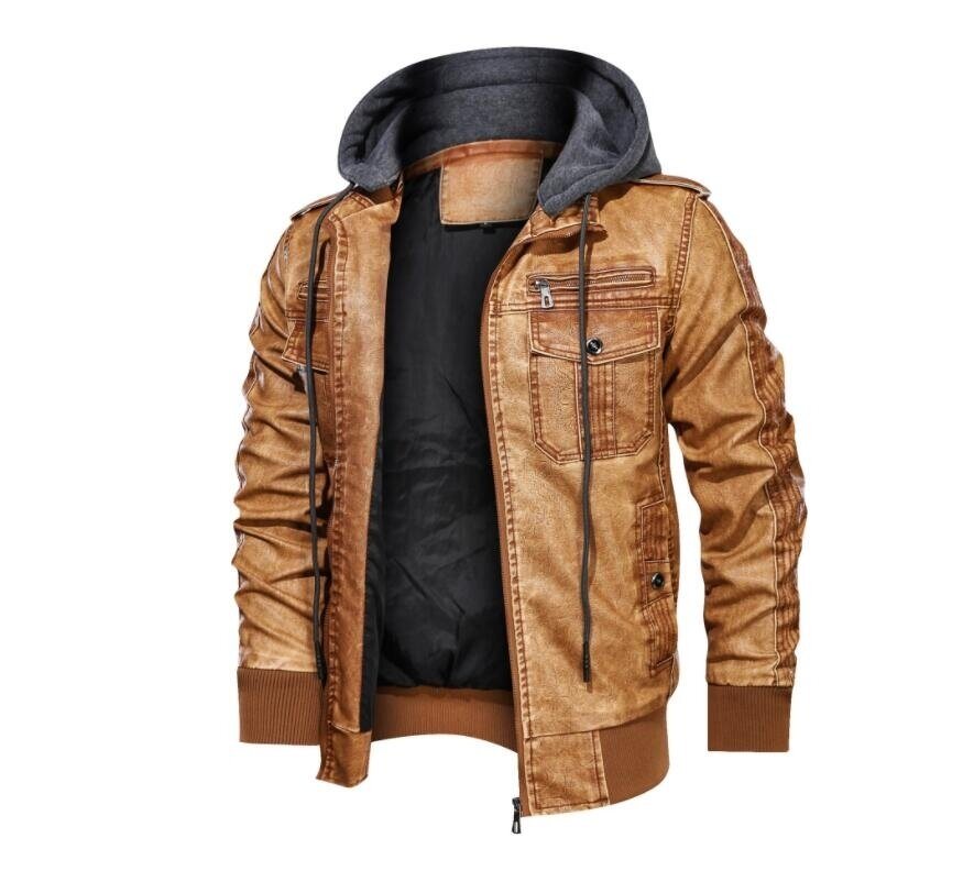 Men's Faux Leather Hooded Jacket