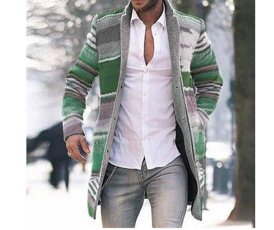 Men's Printed Trench Coat Long Sleeve Jacket