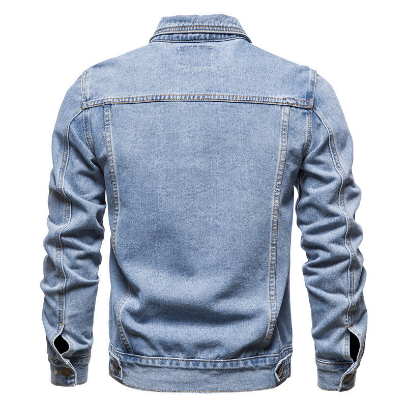 Men Denim Jacket with Pocket Cotton Casual Slim Fit Spring Summer Autumn Classic Retro High Quality Soft Cozy Outdoor Blue Black