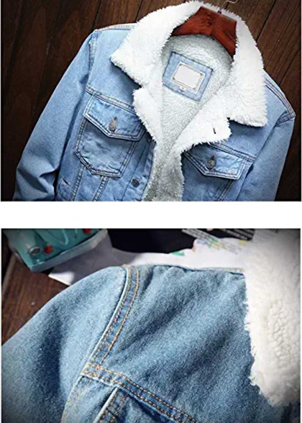 Men's Lapel Sherpa Fleece Lined Thicken Denim Jean Trucker Jacket Coats