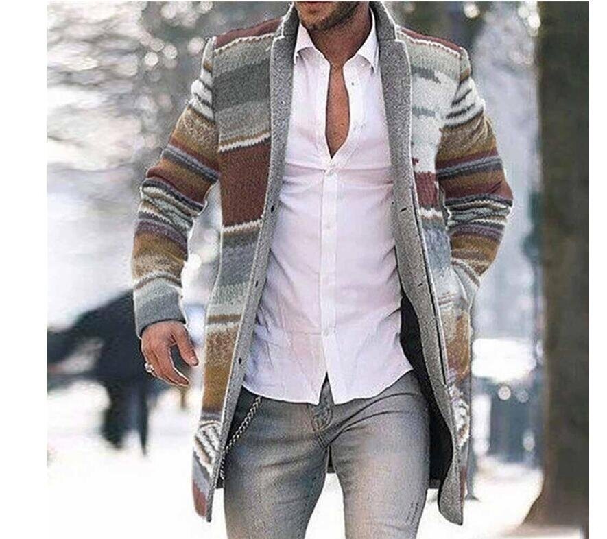 Men's Printed Trench Coat Long Sleeve Jacket