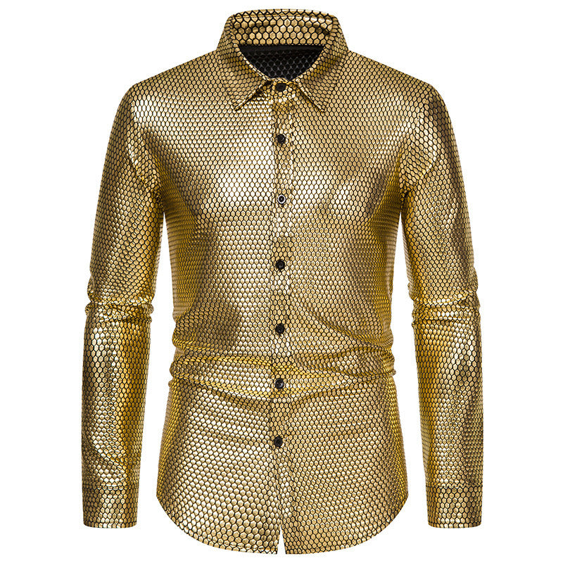Men's Luxury Shiny Design Slim Fit Long Sleeve Button up Dress Shirts