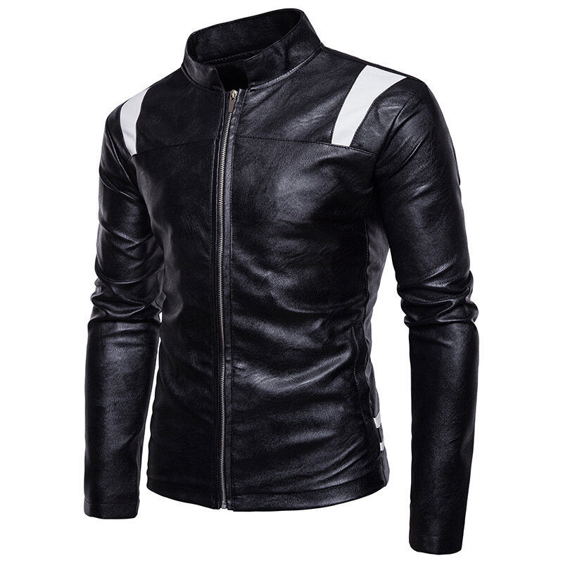 Men's Faux Leather Jacket Punk Motorcyle Lightweight Collarless Coat Slim Fit