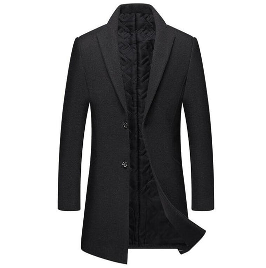 Men's Mid-Length Single Breasted Wool Blend Trench Coat