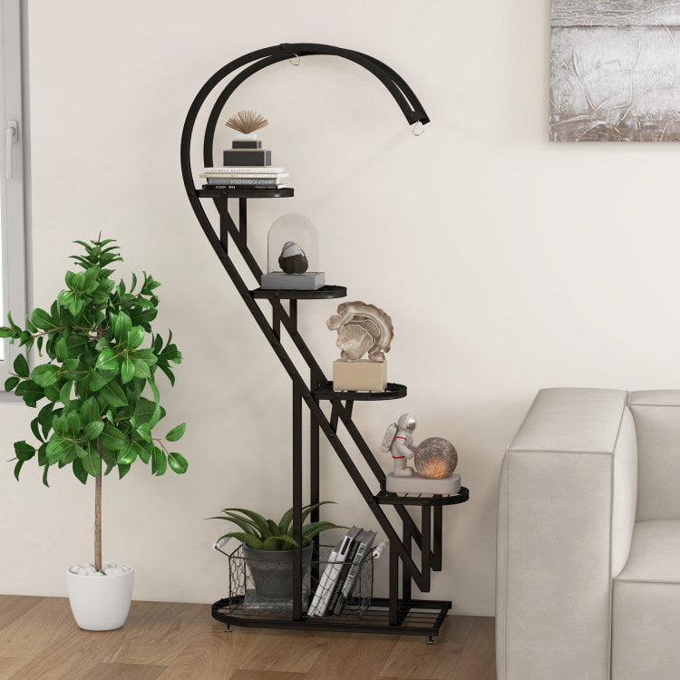 5 Tier Metal Plant Stand with Hanging Hook for Multiple Plants