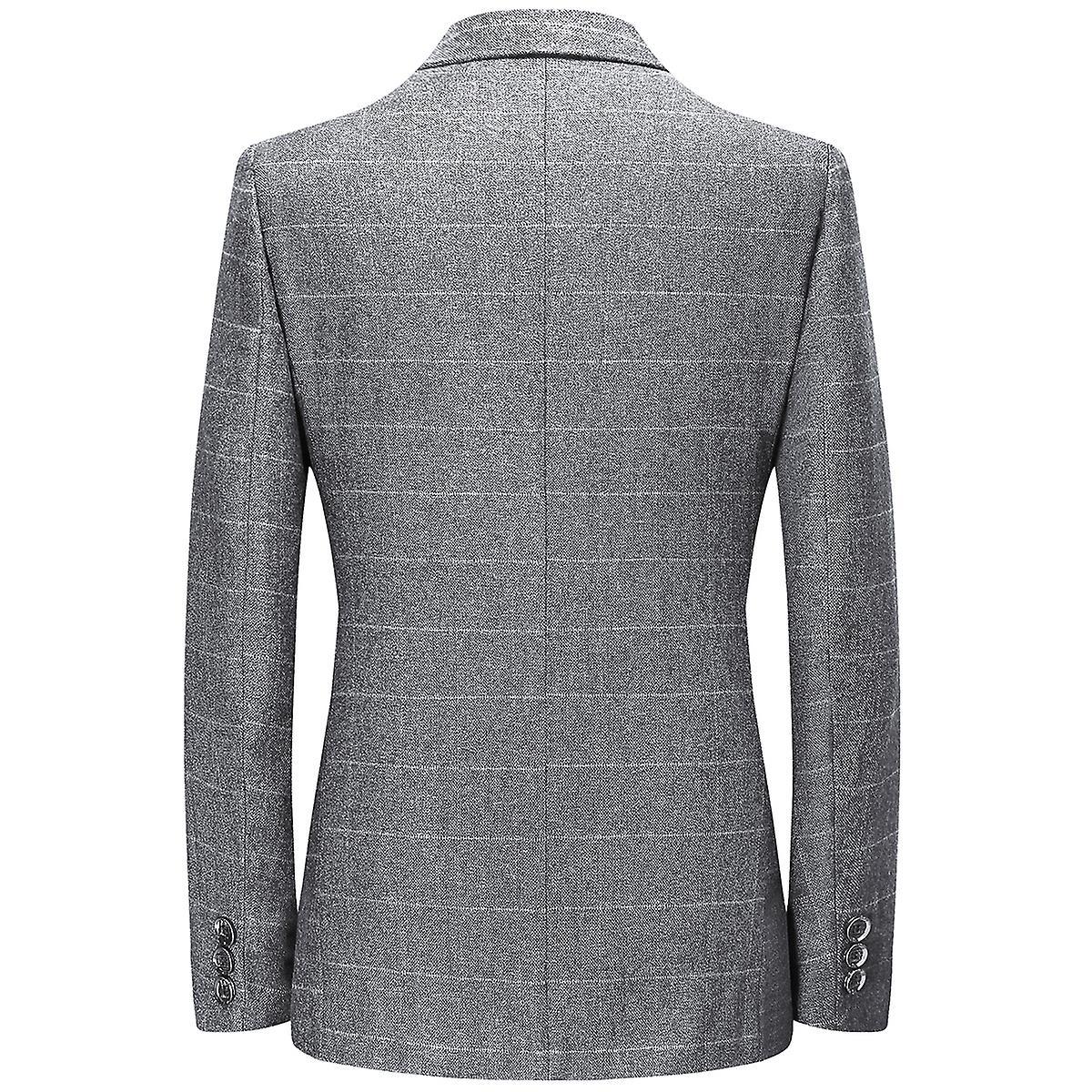 Men's Casual Notched Lapel Single-breasted Check Blazer