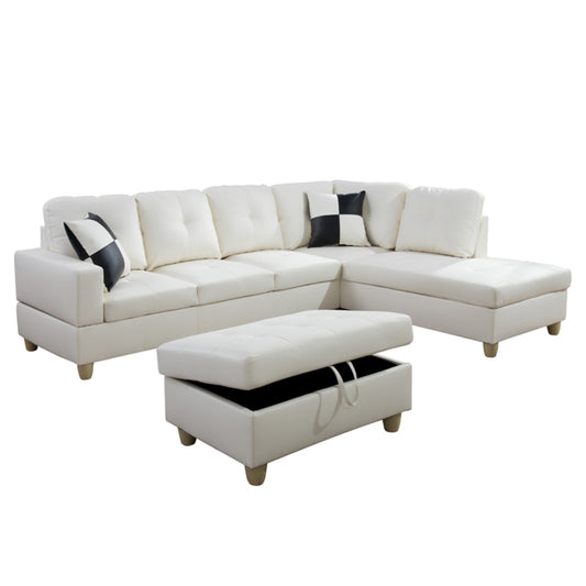 White Faux Leather 3-Piece Couch Living Room Sofa Set