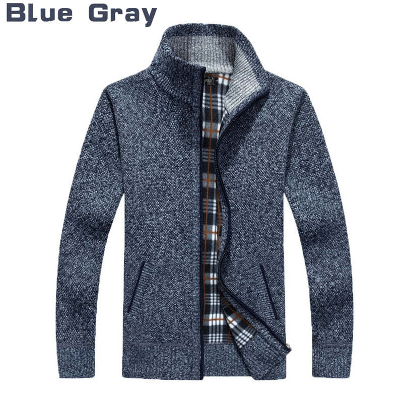 Winter Thick Men's Knitted Sweater Coat Off Long Sleeve Cardigan Fleece Male Causal Plus Size Clothing Men